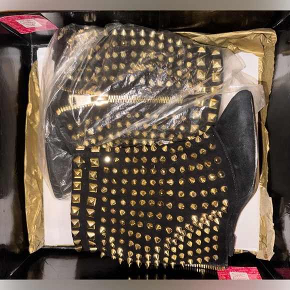 Women’s Lust For Life Black Booties With Gold Studs - Picture 5 of 5